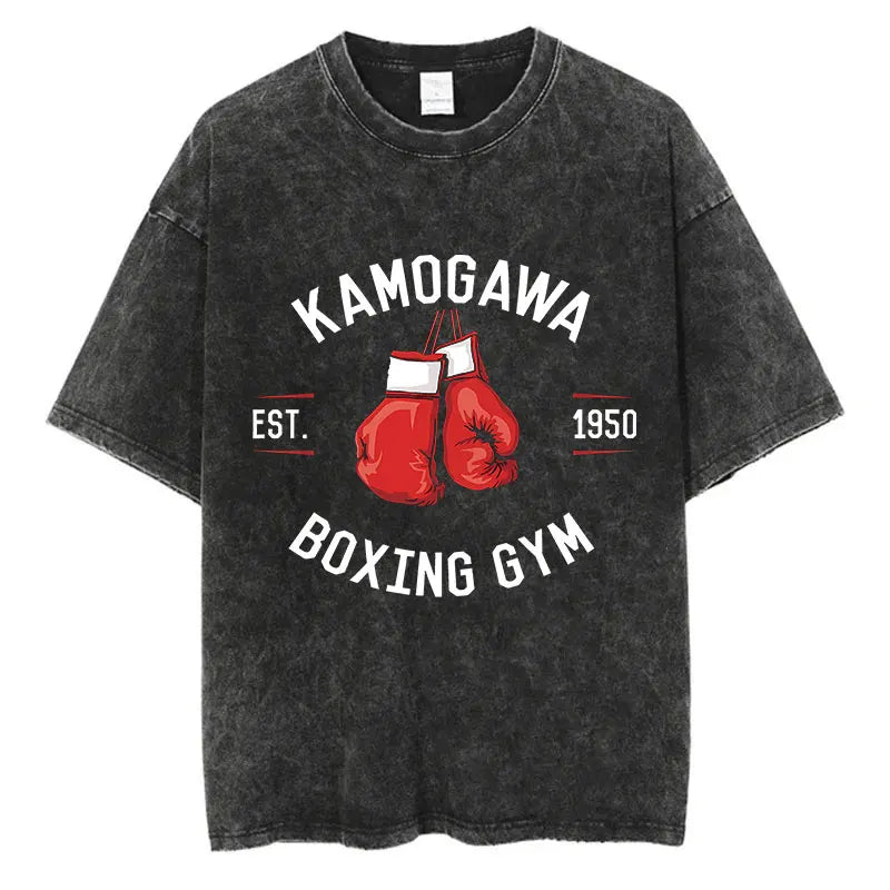Mens Wash Tshirt Anime Hajime No Ippo T-shirt Hip Hop Street Harajuku Kamogawa Boxing Gym KBG Print Cotton Breathable Top Tee
