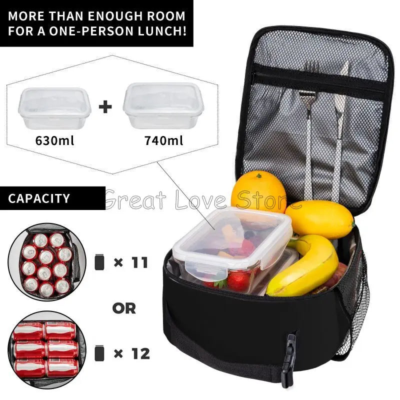 DBZ Kanji Print Insulated Lunch Bag for Women Men Boys Girls Reusable Waterproof Thermal Bento Tote Bags for Work Travel Picnic