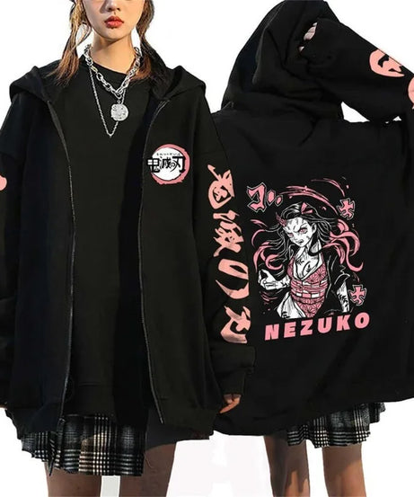 Demon Slayer Zipper Sweatshirts Zip Up Hoodie Anime Hoodies Unisex Hip Hop Streetwear Nezuko Kamado Graphic Y2K Clothes gifts