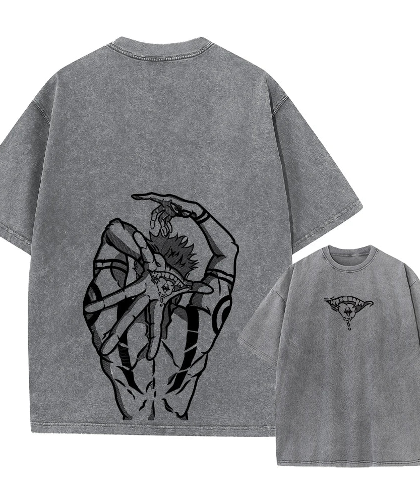 Summer Washed T Shirt Anime Graphic Print Streetwear Vintage Oversized T-Shirt Men Fashion Cotton Top Tee Black Tshirt