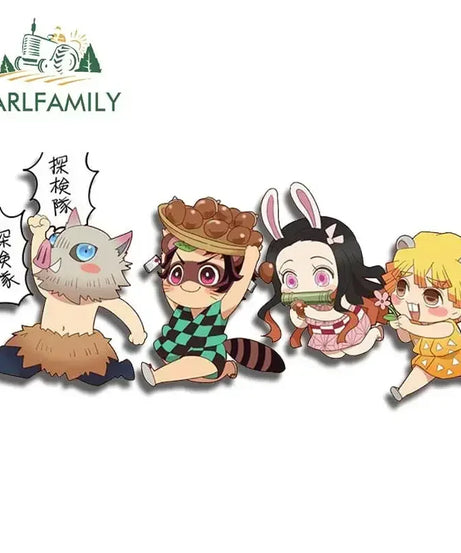 EARLFAMILY 13cm X 3.8cm Anime Running Chibi Car Stickers Trunk Windows Cartoon Decal Personality Kamado Nezuko Car Accessories