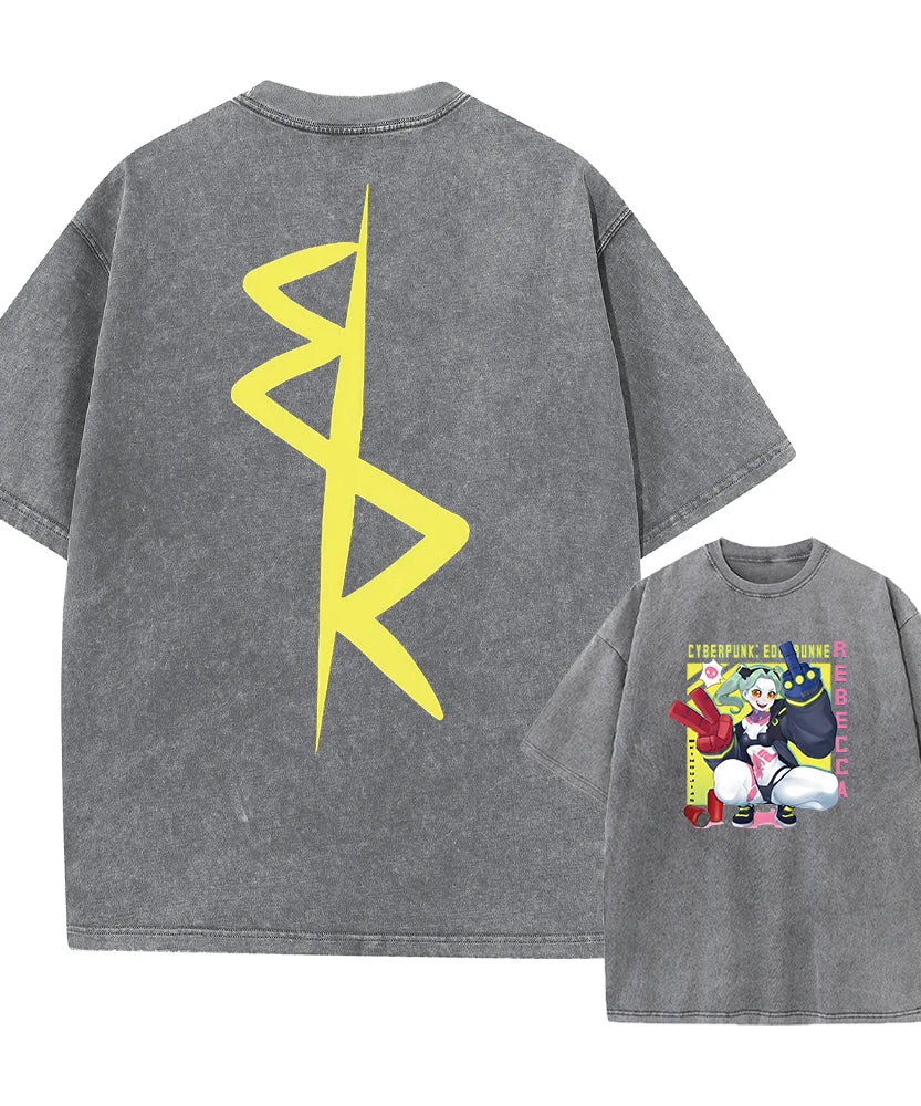 Cyberpunk Acid Anime Tee – Vintage Washed Streetwear Unisex T-Shirt