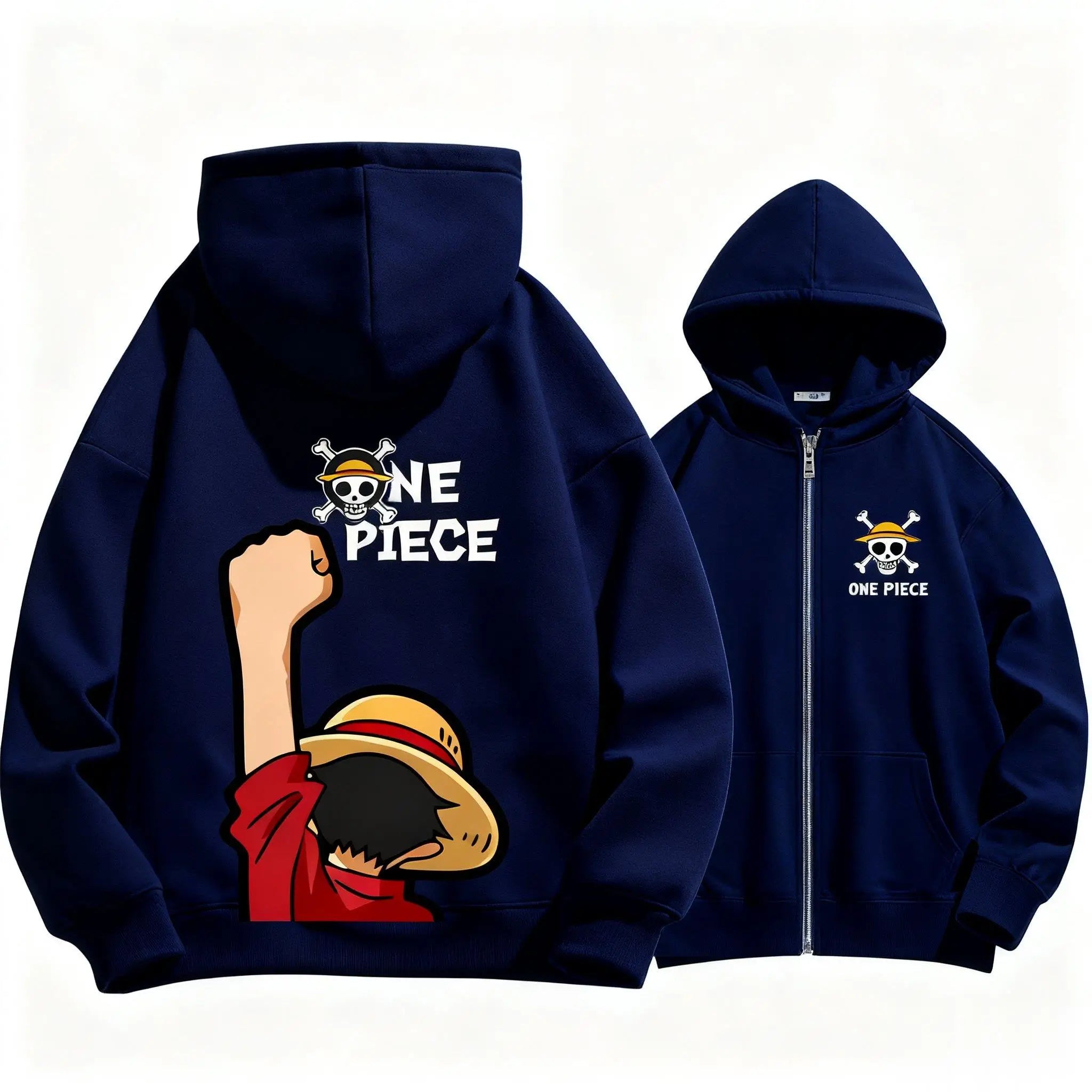 New Unisex Autumn One Piece Anime Hoodie Men Women Zip Up Jacket Luffy Graphic Print Pullover Sweatshirt Streetwear Casual Tops