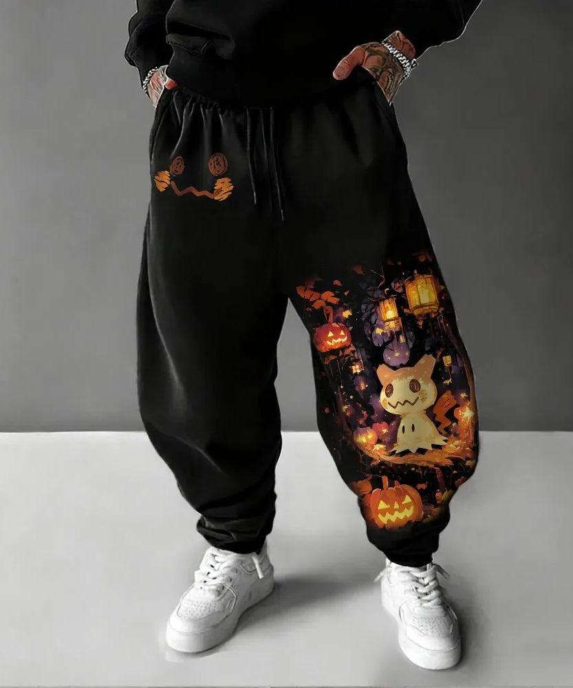 Pokémon Halloween Co Branded Weektons Autumn/Winter Men's New Anime Pumpkin Head Printed Harajuku Loose Casual Sports Pants