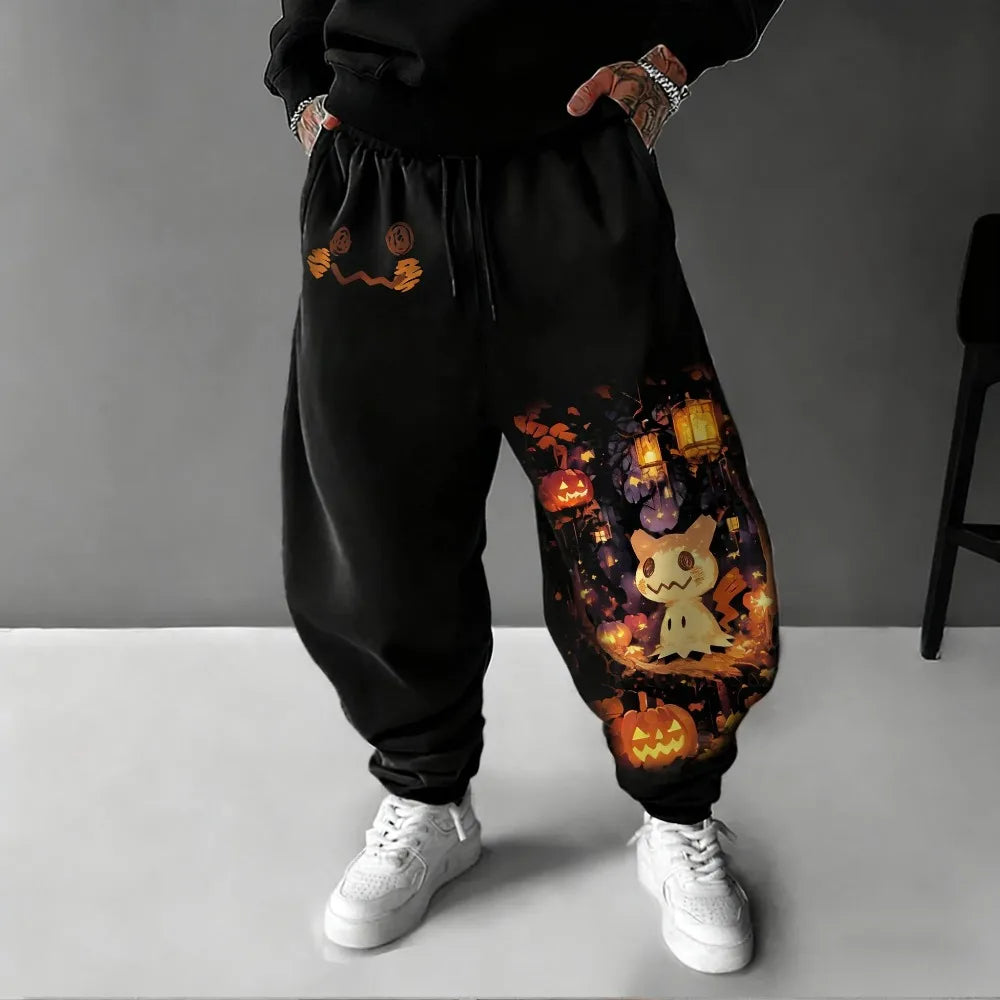 Pokémon Halloween Co Branded Weektons Autumn/Winter Men's New Anime Pumpkin Head Printed Harajuku Loose Casual Sports Pants
