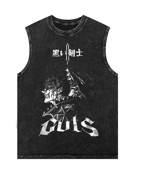 Anime Graphic Tank Tops Man Sleeveless Shirt Vintage Washed Vest  Summer Y2k Clothes Casual T Shirt Harajuku Streetwear