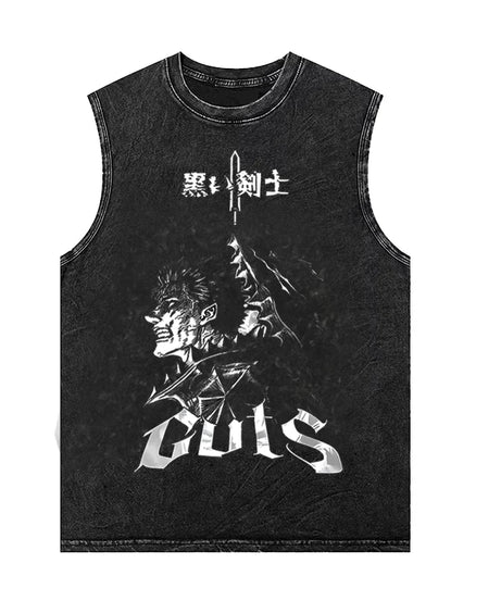 Anime Graphic Tank Tops Man Sleeveless Shirt Vintage Washed Vest  Summer Y2k Clothes Casual T Shirt Harajuku Streetwear
