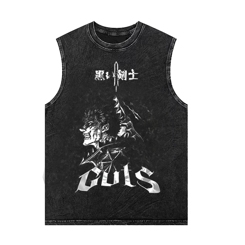Anime Graphic Tank Tops Man Sleeveless Shirt Vintage Washed Vest  Summer Y2k Clothes Casual T Shirt Harajuku Streetwear