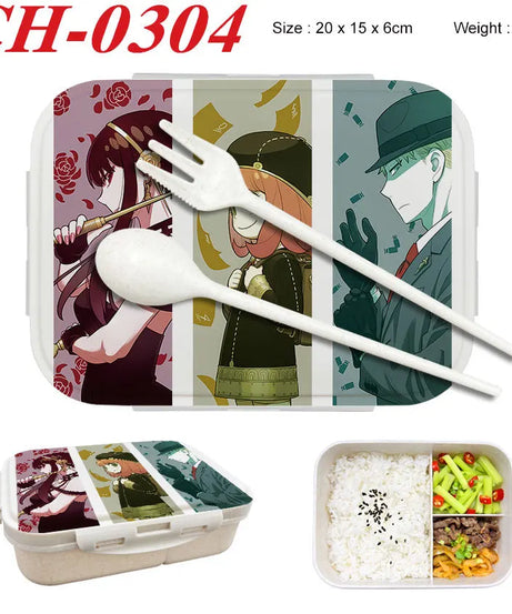 Spy×Family Lunch Box Wheat Straw Partitioned Lunch Box with Insulation, Student Lunch Box, Office Worker with Lid