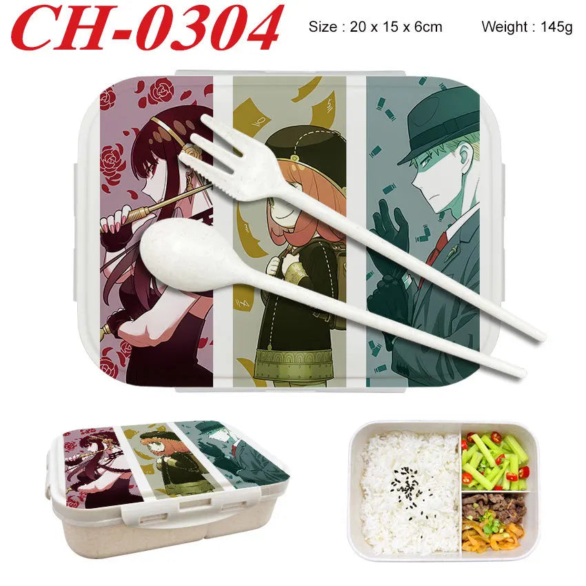 Spy×Family Lunch Box Wheat Straw Partitioned Lunch Box with Insulation, Student Lunch Box, Office Worker with Lid