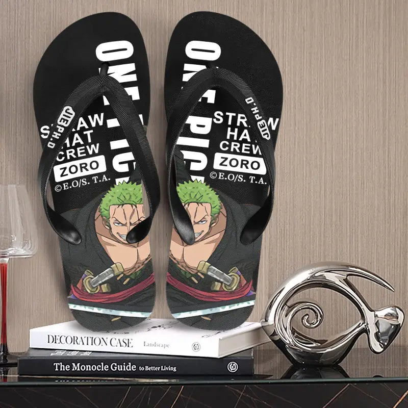 One Piece anime peripheral flip-flops Luffy Zoro creative  outdoor daily anti-slip clip-on summer couple slippers gift