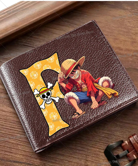 Anime Luffy Men Pu Wallet One Piece Letter A-Z Foldable Short Wallet Man Portable Credit ID Card Holder Male Pocket Coin Purse