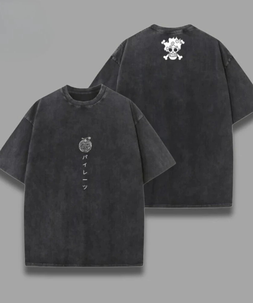 One Piece Skull Short Sleeve Tee Anime Washed Vintage Graphic T-Shirt Man Women Casual Tops Summer Y2k Streetwear