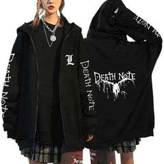 Death Note Gothic Graphic Zip-Up Hoodie Harajuku Streetwear Fleece Jacket