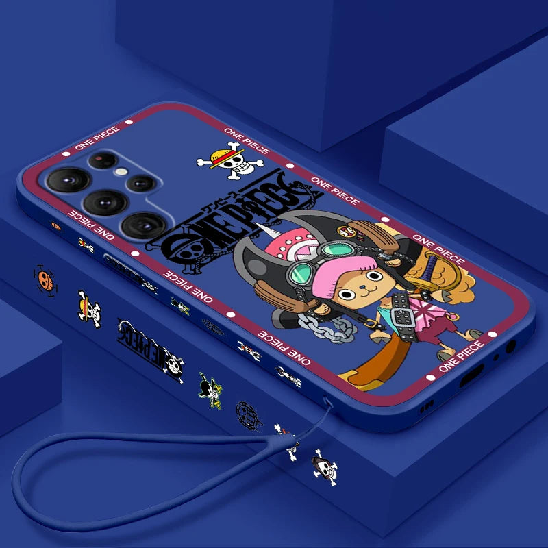 One Piece Chopper Cute Girl Liquid Left Rope For Samsung Galaxy S24 S23 S22 S21 S20 FE S10 Ultra Plus Lite 5G Cover Funda
