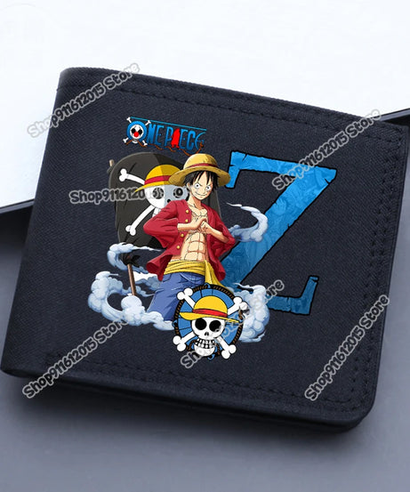 One Piece Letter Men Short Wallet Man Luffy Alphabet Canvas Wallet Man Credit ID Card Holder Anime Foldable Pocket Coin Purse