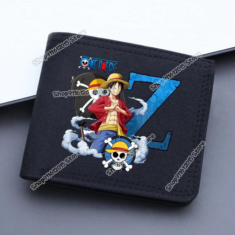One Piece Letter Men Short Wallet Man Luffy Alphabet Canvas Wallet Man Credit ID Card Holder Anime Foldable Pocket Coin Purse