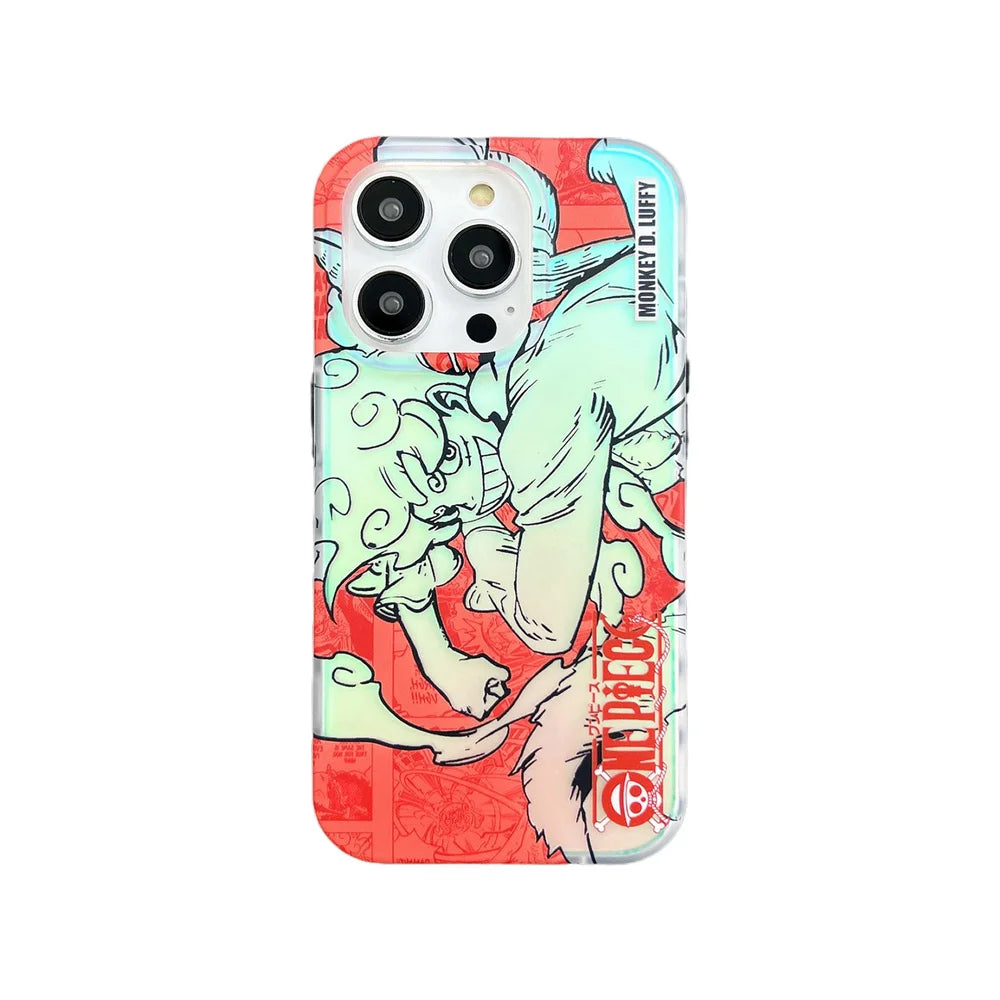One Piece Luffy New Gear 5th Nika Laser Phone Case for iPhone 15 14 13 12 pro max 11 16 Men's Gift Back Cover