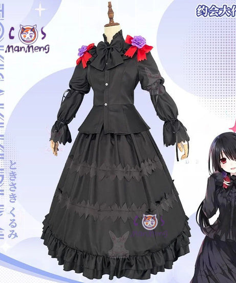 Tokisaki Kurumi Anime Date a Live Cosplay Nightmare Costume Carnival Halloween Black Gothic Long Lolita Dress Prop Woman Set
