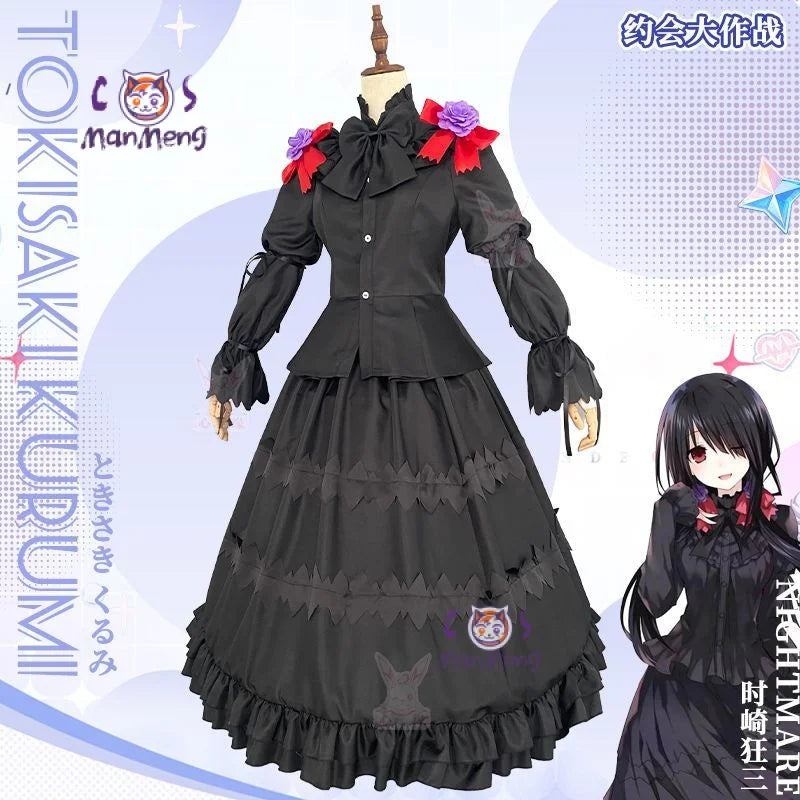 Tokisaki Kurumi Anime Date a Live Cosplay Nightmare Costume Carnival Halloween Black Gothic Long Lolita Dress Prop Woman Set