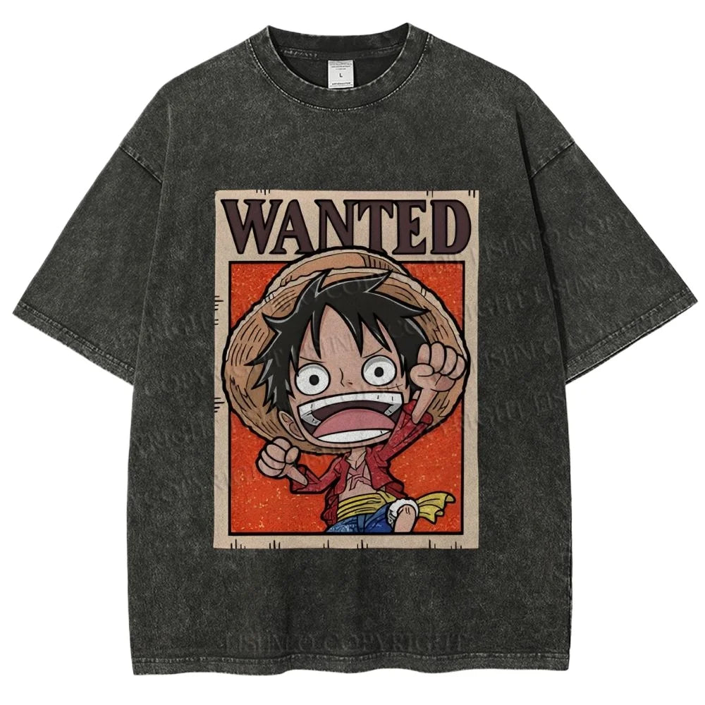 One Piece Anime Men T-shirt Vintage Washed Women Short Sleeve Tee Streetwear Casual Top Summer Y2k Clothes Unisex Oversized