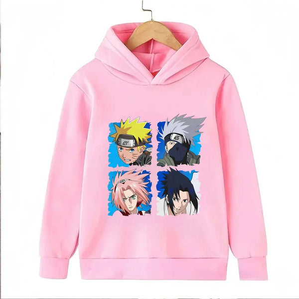 Naruto Kids Anime Graphic Hoodie – Uzumaki, Sasuke & Kakashi Spring/Autumn Top