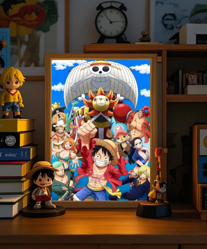 Anime Light Painting Photo Frame One Piece Luffy Zoro LED Night Light Birthday Gift Manga Bedroom Decor Original Art Moon Lamp