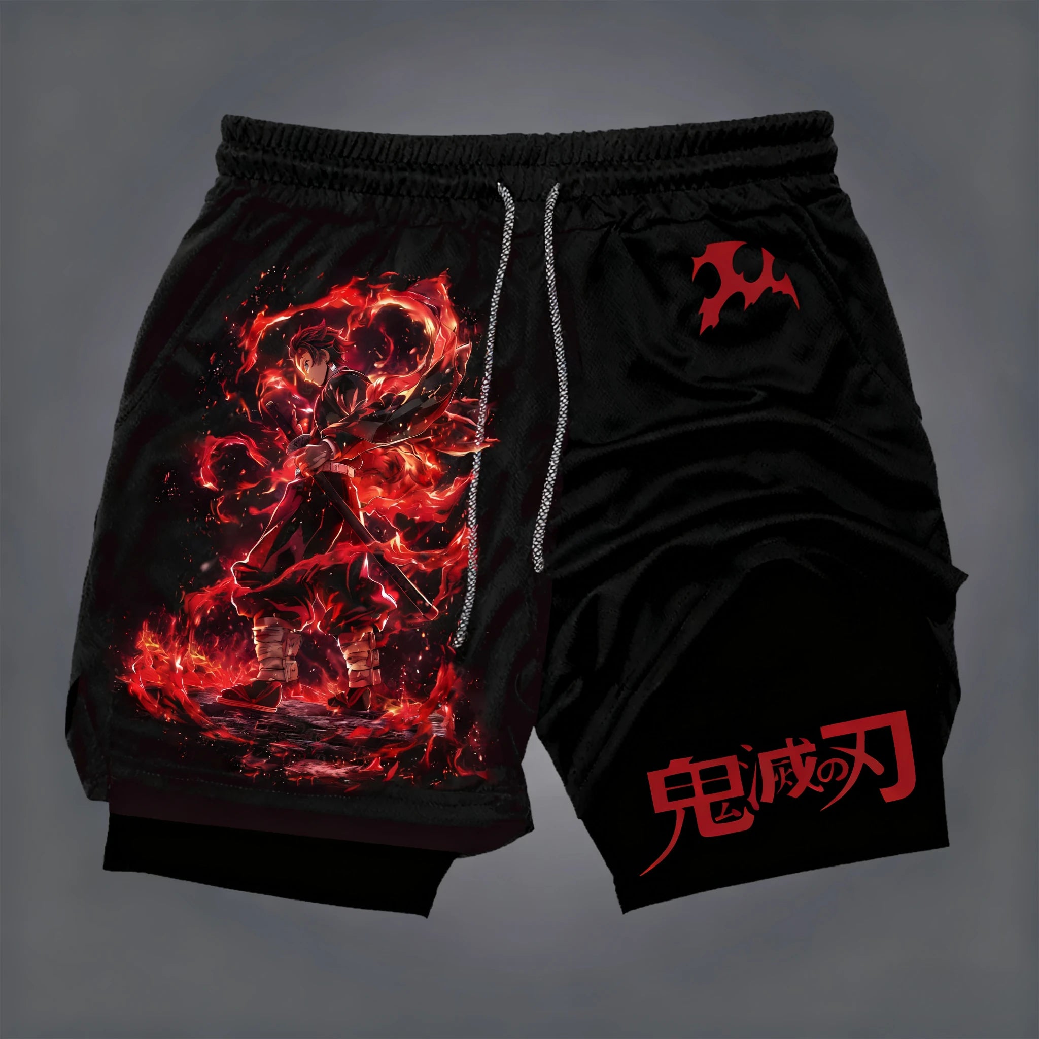 Demon Slayer Anime New Printed 2-in-1 Sports Shorts Summer Street Fashion Fitness Swimming Hiking Double Layer Shorts