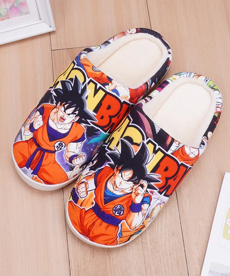 Anime One Piece Luffy Chooper Dragon Ball Goku Hatsune Winter Warm Plush Men Women Couple Shoes Home Slipper Stuffed Plush Gift