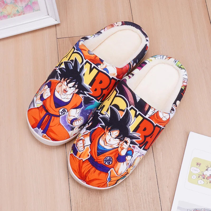 Anime One Piece Luffy Chooper Dragon Ball Goku Hatsune Winter Warm Plush Men Women Couple Shoes Home Slipper Stuffed Plush Gift
