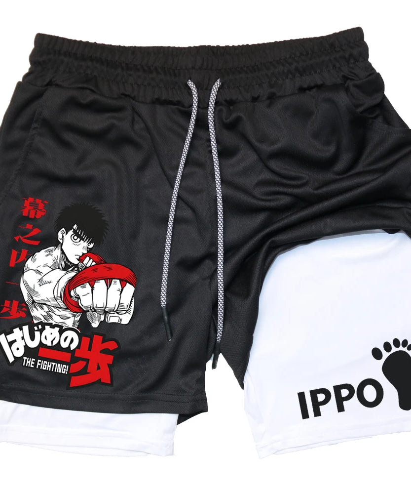 IPPO Boxing Anime Gym Shorts – 2-in-1 Quick-Dry Compression Shorts for Men