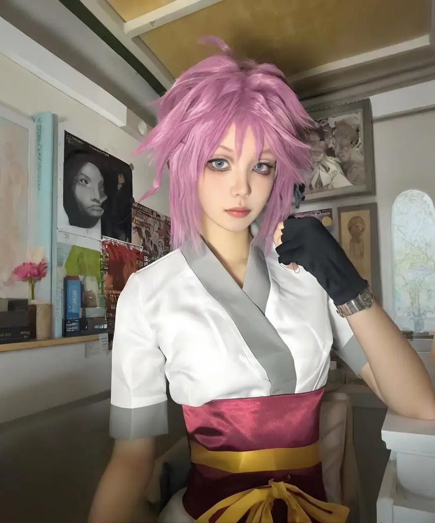 Machi Komacine Cosplay Costume Pink Wig Halloween Carnival Costumes for Women Anime Cosplay Outfits Dress
