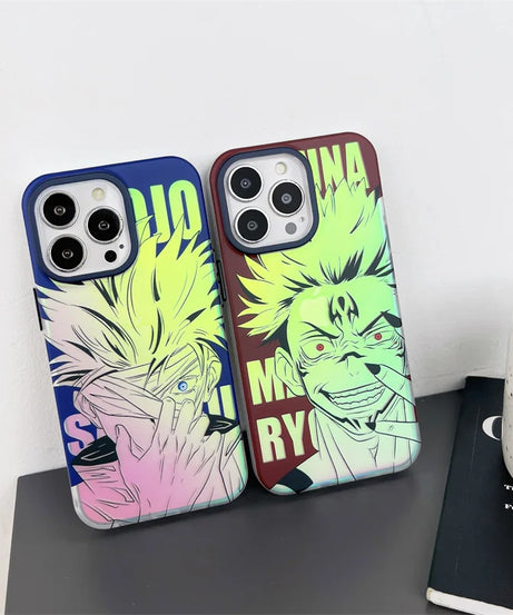 Laser Jujutsu Kaisen Phone Cases For iPhone 16 15 14 13 12 Pro Max Japan Anime Soft Back Cover