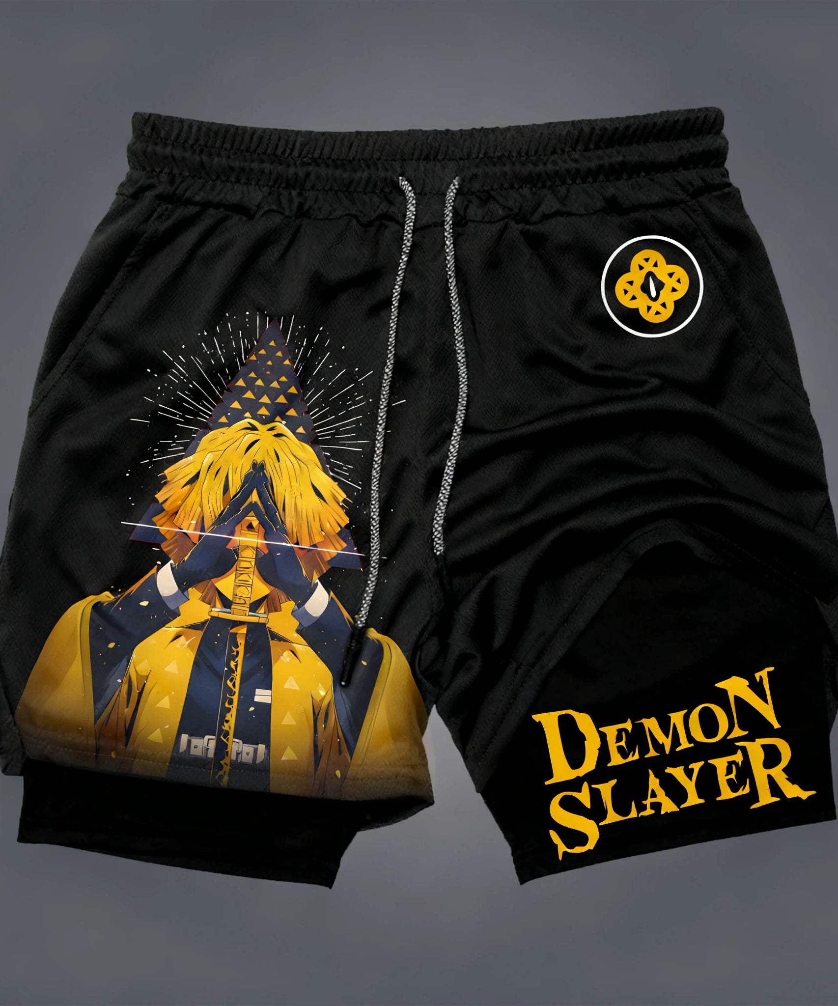 Demon Slayer Street Trendy Double Layer Shorts Summer New Anime Printed Fashion Fitness Swimming Hiking 2-in-1 Sports Shorts