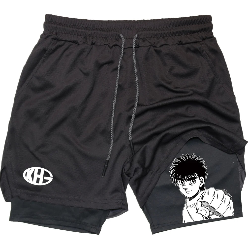 IPPO Boxing Anime Gym Shorts – 2-in-1 Quick-Dry Compression Shorts for Men