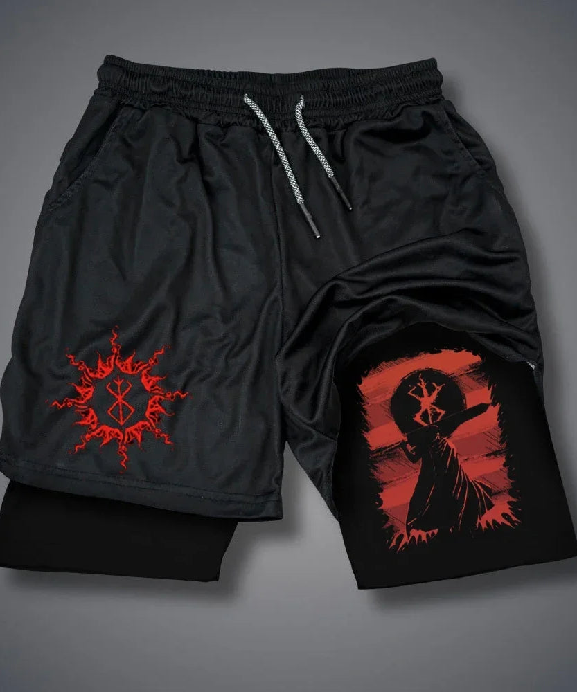 Men's Shorts Gothic Style Skull Print Double-deck 2-In-1 Running Shorts Summer Thin Sportswear Training Short Pants Y2K Clothes