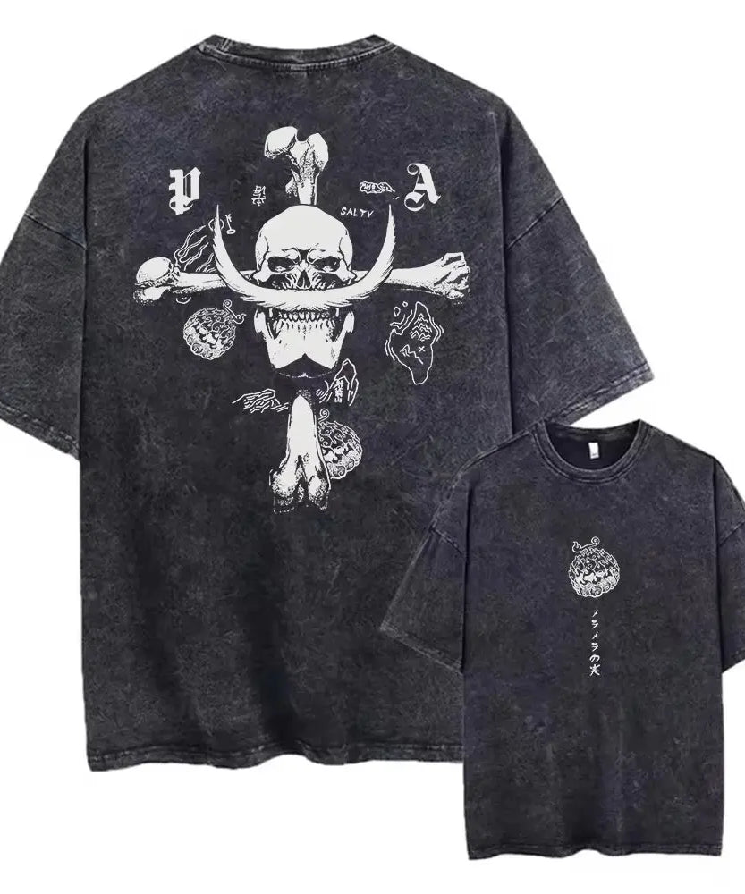Unisex Oversized Anime Washed T-shirt Men One Piece Streetwear Women Short Sleeved Graphic Tee Summer Harajuku Casual Top HipHop
