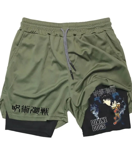 Anime Gym Shorts 2 In 1 Double Layer Men Workout Sports Jogging Sportwear Training Sport Shorts Male Summer Performance Shorts