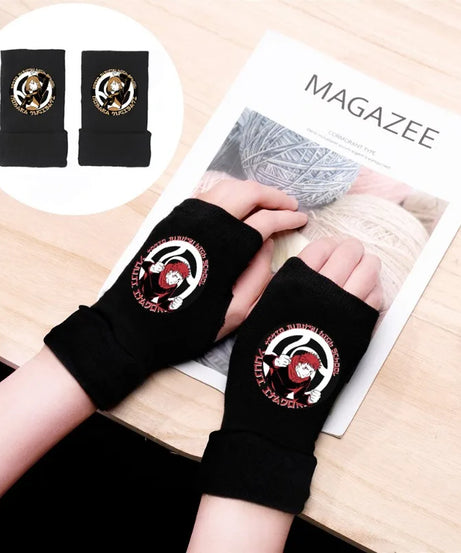 New Style Anime Jujutsu Kaisen Itadori Yuji Fushiguro Megumi Gojo Satoru Warm and Fleece Half Finger Gloves for Men and Women
