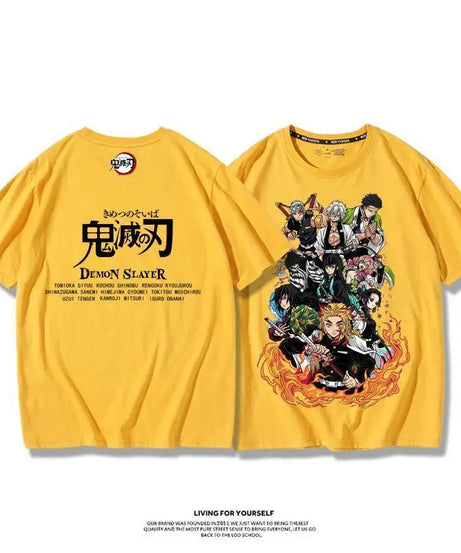 Demon Slayer Anime Tanjirou Nezuko Zenitsu Giyuu Printed Cotton Short Sleeve Summer Men's Outdoor Casual Streetwear Gift