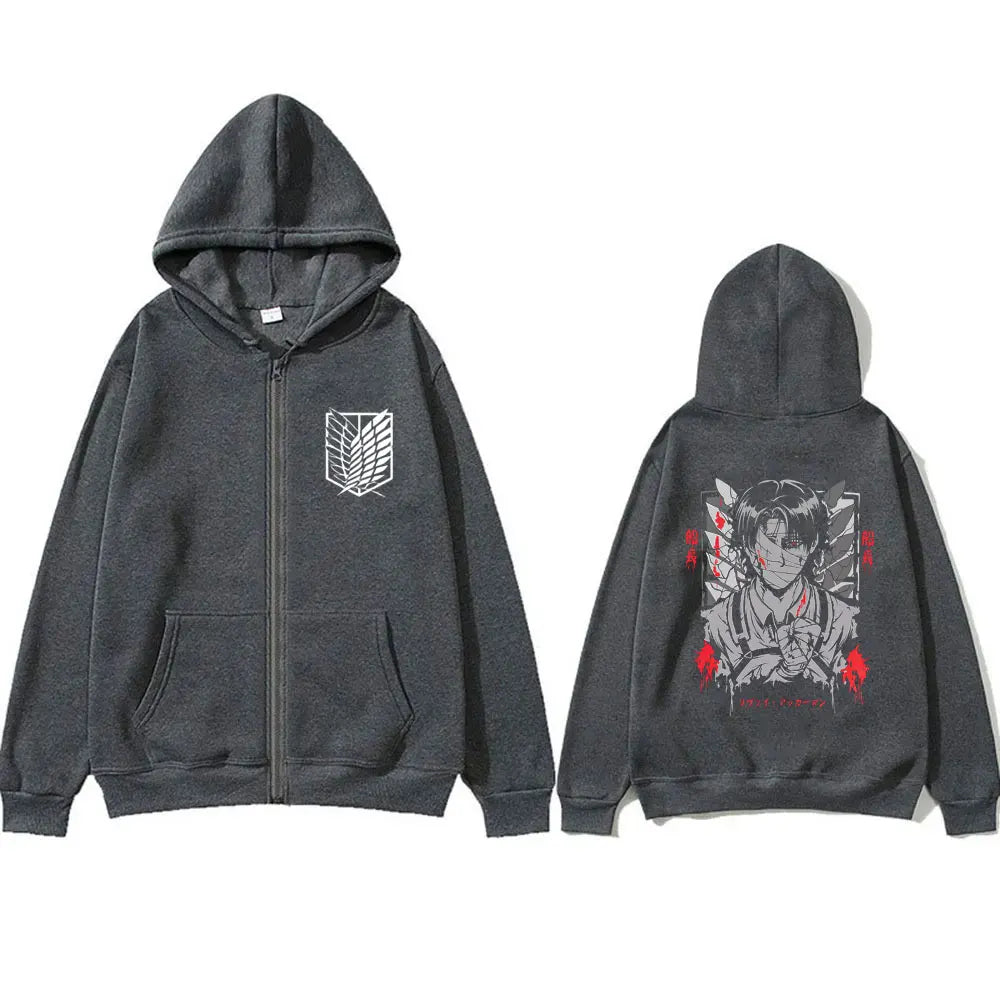 Attack on Titan Captain Levi Graphic Zip Up Hoodie Unisex Oversized Harajuku Jacket 3