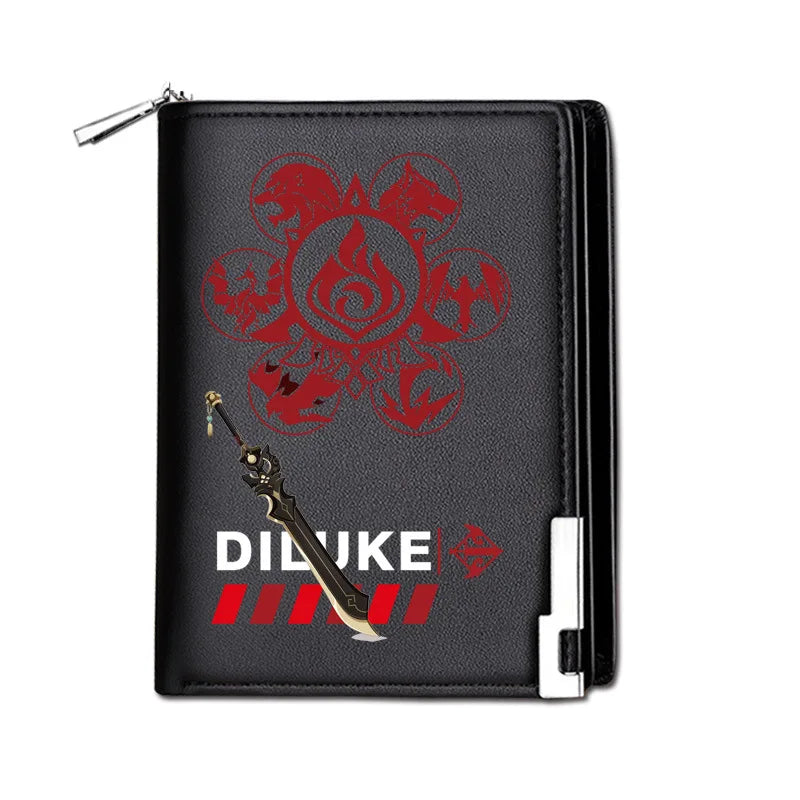 Genshin Impact Mondstadt Anime Peripheral New Zipper PU Wallet Handsome Personality Boy Print Coin Purse Short Card Pack Holiday