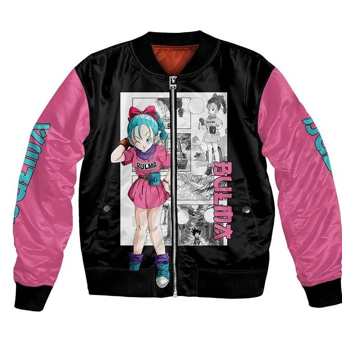 Plus Size Anime Bomber Jacket for Men - One Piece Naruto Dragon Ball Themed Military Aviator Coat, Cosplay Winter Outerwear Gift