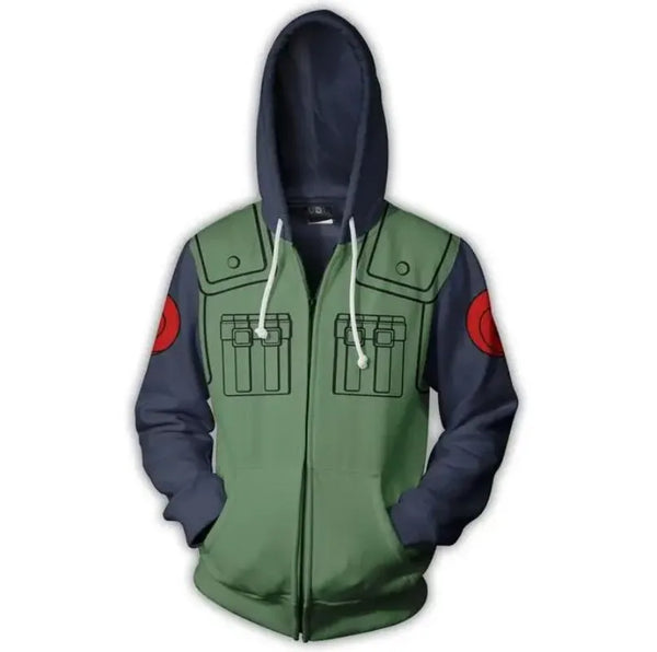 Anime Naruto Kakashi Hatake Cosplay Hoodie – Green Tactical Ninja Jacket & Casual Sweater for Adults