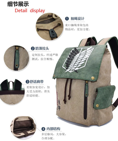Anime Attack on Titan Boy's Backpack gifts Canvas School Bag  Female Male Bagpack Plecak Laptop Travel Outdoor Mochilas