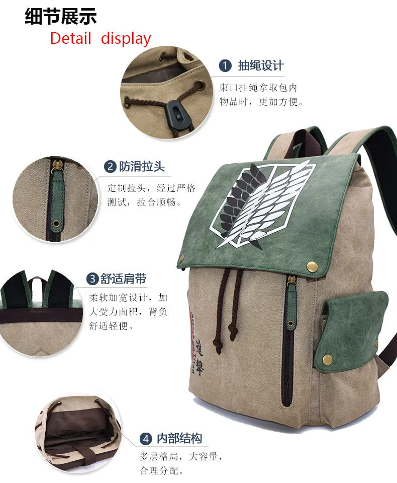 Anime Attack on Titan Boy's Backpack gifts Canvas School Bag  Female Male Bagpack Plecak Laptop Travel Outdoor Mochilas