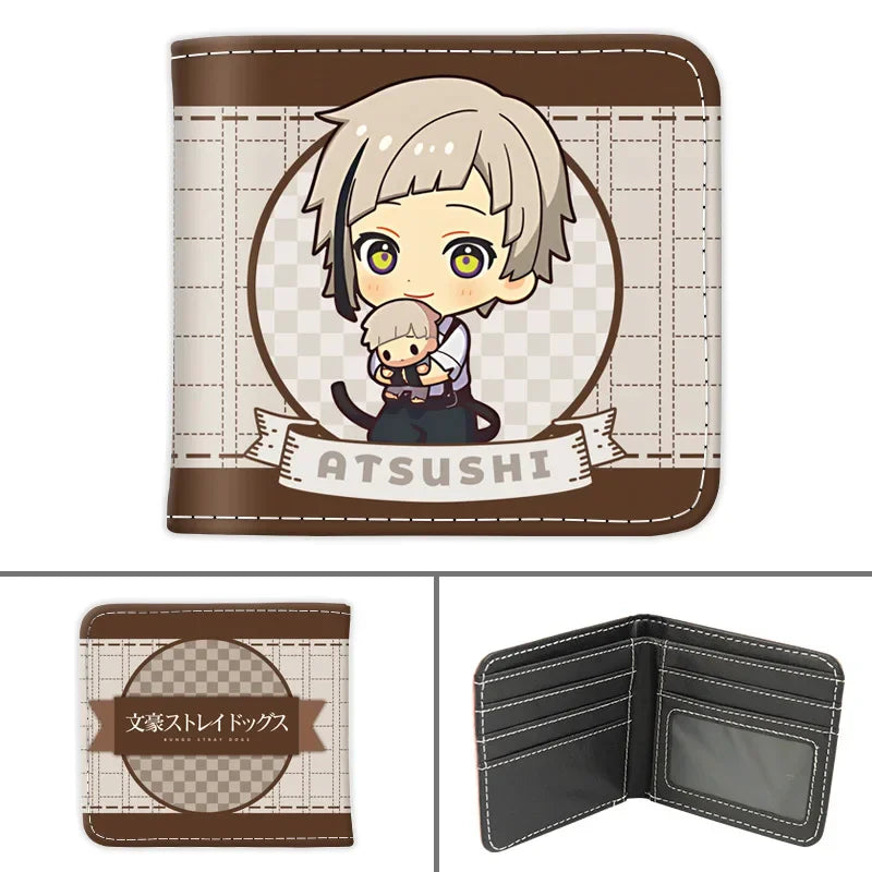 Bungo Stray Dogs Short PU Leather Anime Wallet Cute Nakajima Atsushi Dazai Osamu Folding Purse Gift for Manga Fans