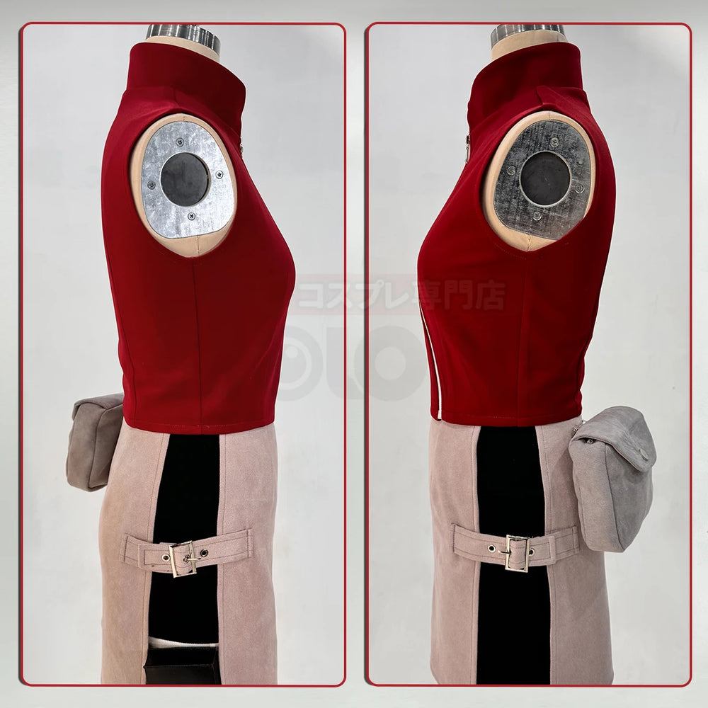 Anime Sakura Haruno Cosplay Costume – Red Top, Skirt, Shorts & Pouch Set 4