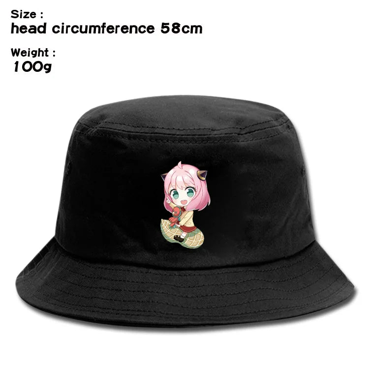 Anime Spy X Family Creative Peripheral Cute Outdoor Leisure Sunscreen Hat Art Versatile Cartoon Printed Fisherman's Hats