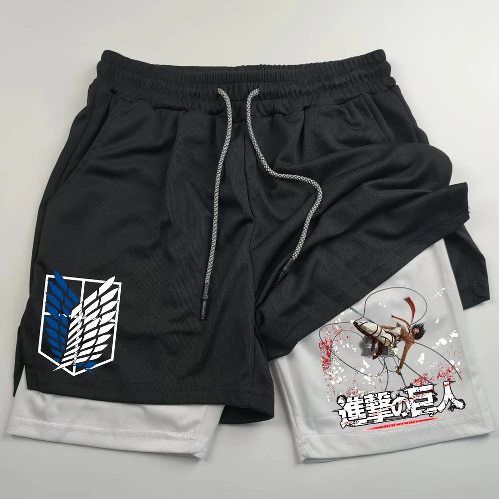 Attack on Titan 2-in-1 Sports Shorts – Wings of Freedom Running Leggings & Fitness Shorts 2